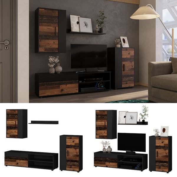 Wandmeubel Berno 53279 antracietkleurig - rustieke eikenhouten look