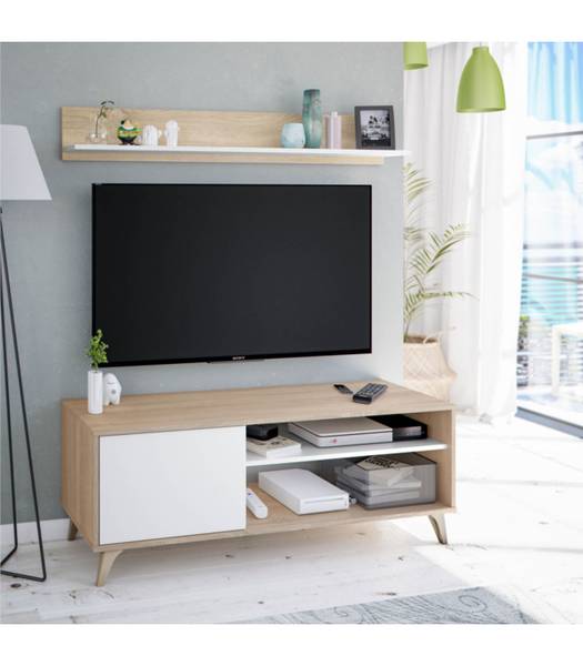 TV-Möbel mit seinem Wandregal Kikua Plus Melamin - 40 x 50 x 135 cm