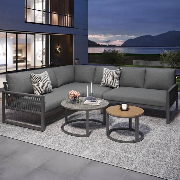 Gartenmöbel-Set MetaRopeNatur 5-teilig Grau - Holzwerkstoff - Glas - Metall - Kunststoff - Textil - 233 x 86 x 178 cm