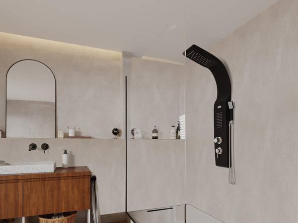 Vente-unique Duschsäule KOURBEA – Mit Massagefunktion, Regendusche & Handbrause, Schwarz