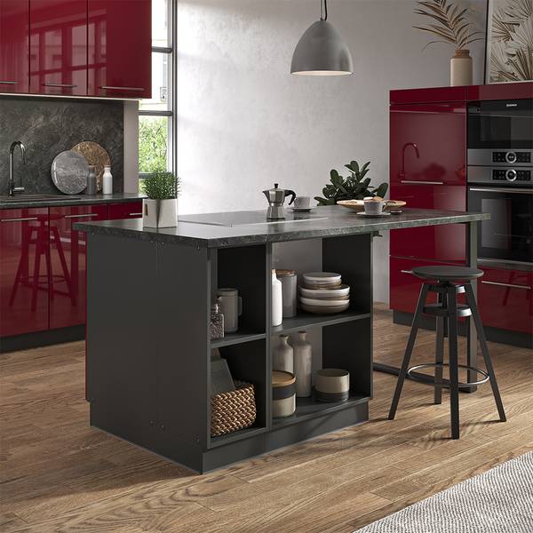 Îlot de cuisine Fame-Line 38713 Anthracite - Bordeaux brillant