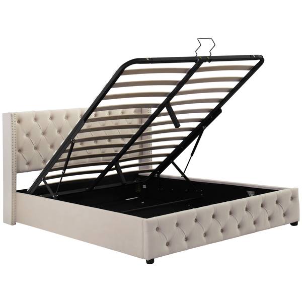 Polsterbett-BB049 Beige - Massivholz - 140 x 95 x 190 cm