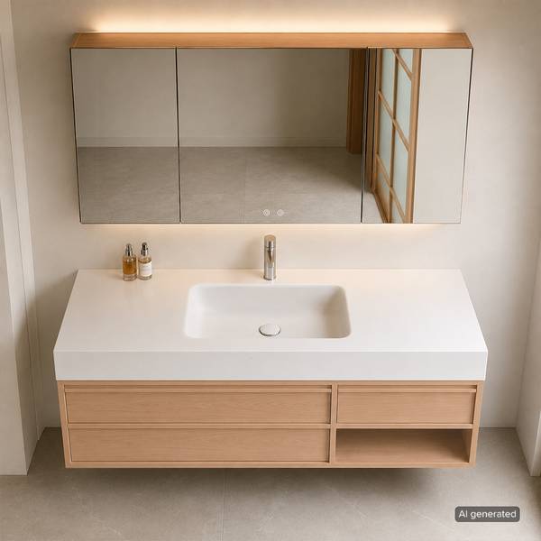 Waschbecken RW720JG-120 4er Set Braun - Glas - 55 x 15 x 120 cm