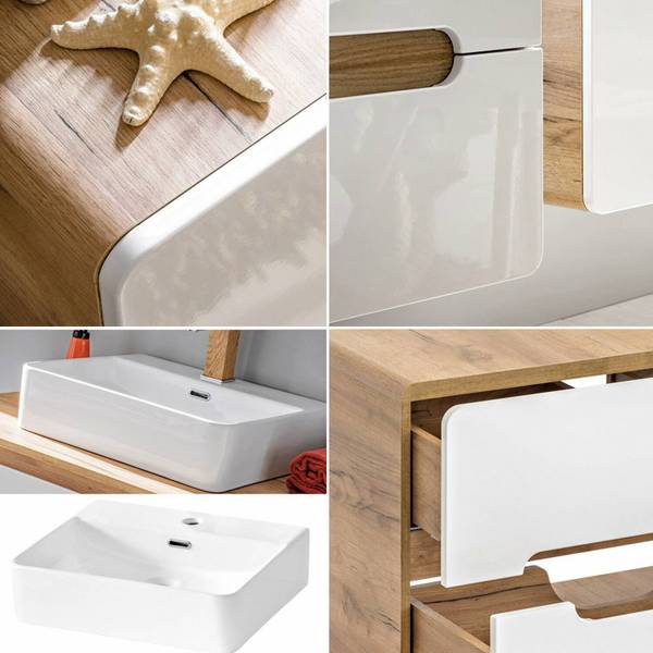 Badmöbel-Set LUTON-56-555 7er-Set Weiß - Holzwerkstoff - 180 x 200 x 46 cm