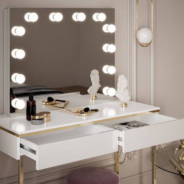 Schminktisch AURORA Gold - Weiß - Holzwerkstoff - 102 x 80 x 44 cm
