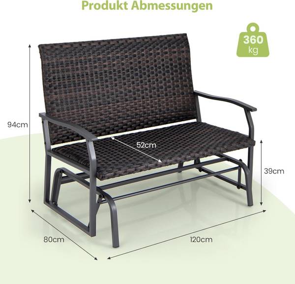 Tuinbank ZB33614 bruin - polyrotan - 120 x 94 x 80 cm