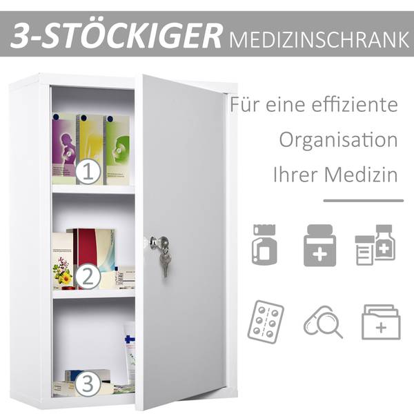 Medizinschrank 834-295 Weiß - Metall - 18 x 60 x 40 cm