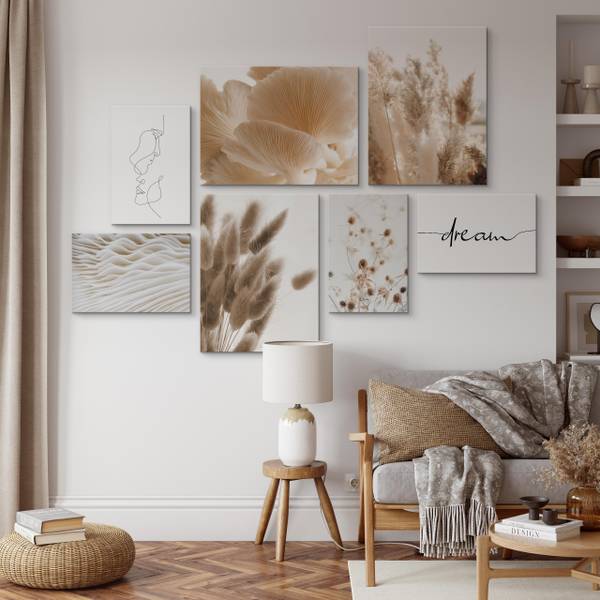 Afbeeldingen NatuurBOHO Stijl Set Van 7 beige - zwart - bruin - grijs - wit - linnen - 110 x 80 x 80 cm