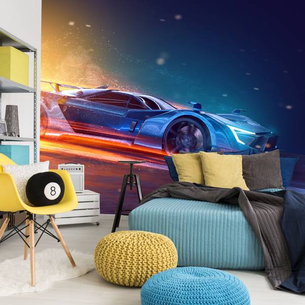 Fototapete Auto Sport Neon Rennfahrer 300 x 210 x 210 cm