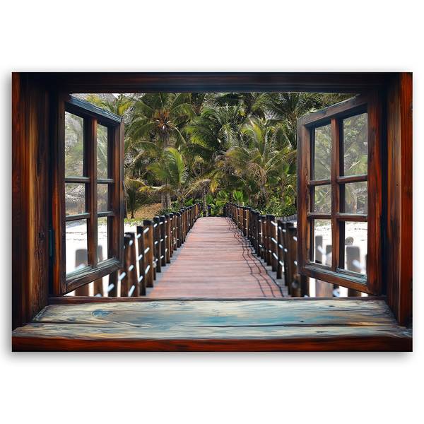 Wandbild blick aus dem fenster tropische 120 x 80 cm