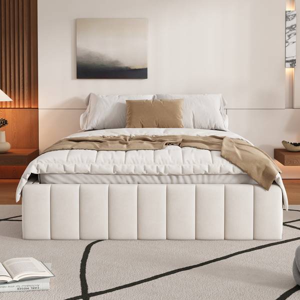 Futonbett Emil mit Schubladen Beige - Samt - 149 x 35 x 218 cm