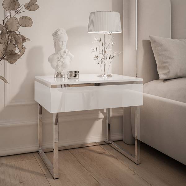 Nachttisch AURORA Silber - Weiß - Holzwerkstoff - 48 x 45 x 38 cm