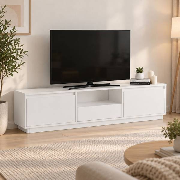 Meuble TV Morrigan Blanc - 160 x 30 cm - Bois manufacturé