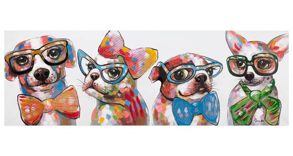 Tableau peint à la main Chiens Portraits Coton - 120 x 40 x 4 cm