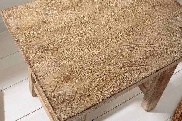 Hocker FINCA Beige - Braun - Weiß - Mango - 40 x 45 x 30 cm