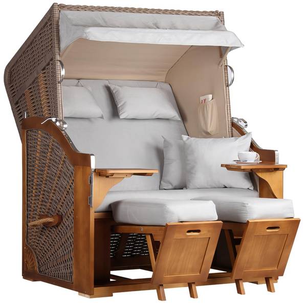 Strandkorb Schleswig 2-Sitzer Grau - Webstoff - 120 x 160 x 80 cm