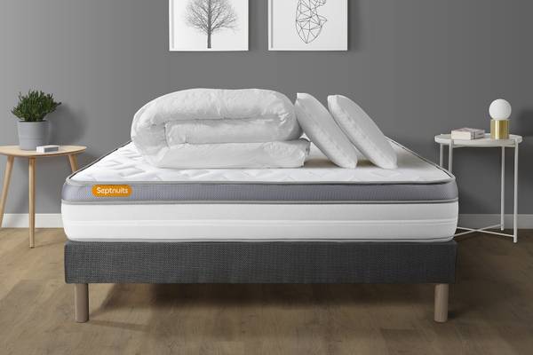 Pack literie 140x190 Gris - Tissu - Pin - 140 x 29 x 190 cm