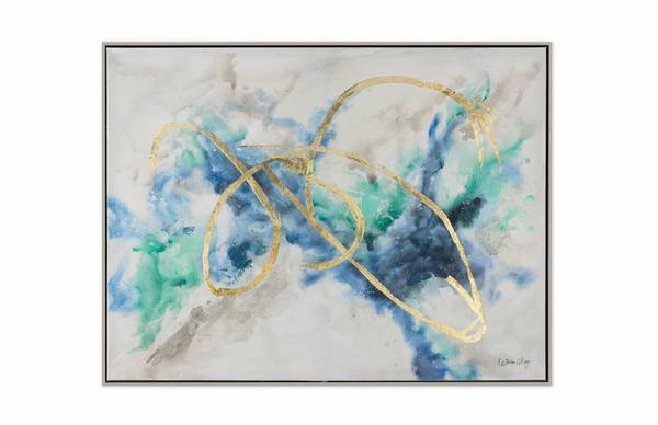 Peinture acrylique Tourbillon Ayden Gris - Turquoise - Coton - 103 x 78 x 5 cm
