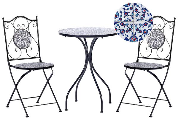 Set de bistrot CAMPRENA Noir - Bleu - Blanc - Métal - 60 x 75 x 60 cm