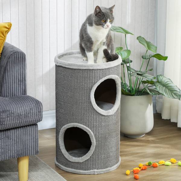 Kattenkrabpaal D30-836V00LG grijs - plaatmateriaal op houtbasis - 35 x 60 x 35 cm
