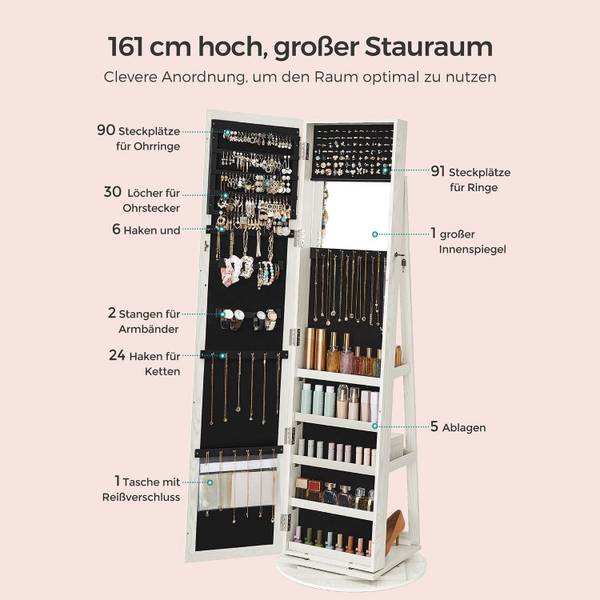 Sieradenkast Dakar wit - plaatmateriaal op houtbasis - 54 x 161 x 54 cm
