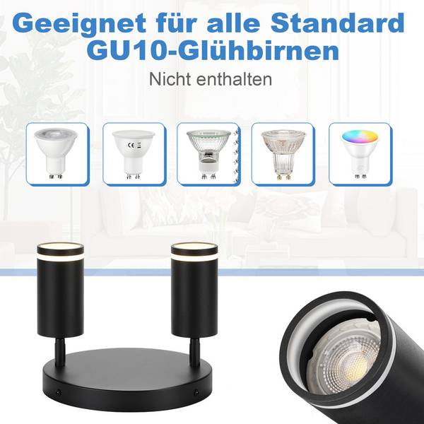 spot plafond LED Rfktt Noir - Noir brillant - Nb d'ampoules : 2