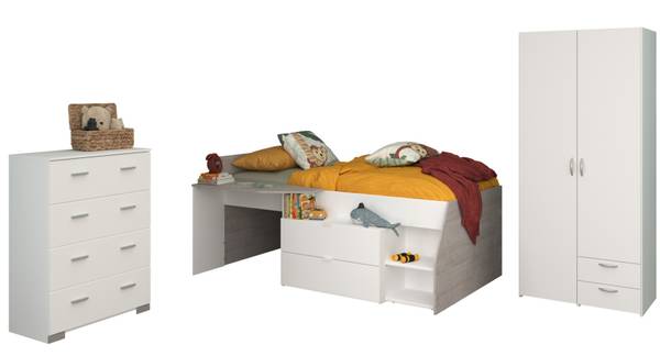 Kinderzimmer Milky12 3-teilig Weiß - Holzwerkstoff - 135 x 185 x 203 cm