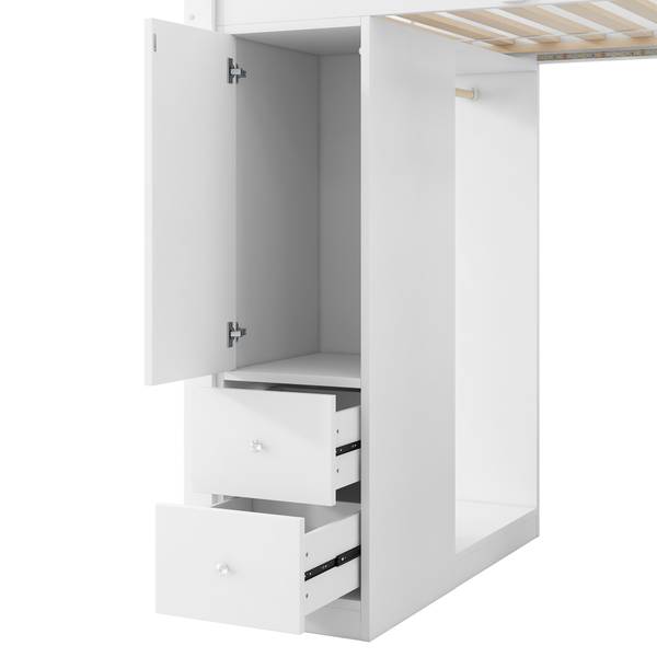 Hochbett Phoebus Ⅰ Weiß - Holzwerkstoff - Massivholz - 107 x 173 x 205 cm