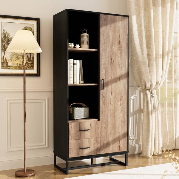 Hochschrank mit 2 Schubladen Coeus Ⅱ Schwarz - Braun - Eisen - 80 x 180 x 40 cm