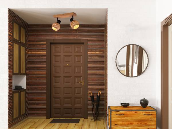 Deckenstrahler Korblampe Holz / Rattan Schwarz - Braun - Metall - Rattan - Massivholz - 30 x 18 x 13 cm