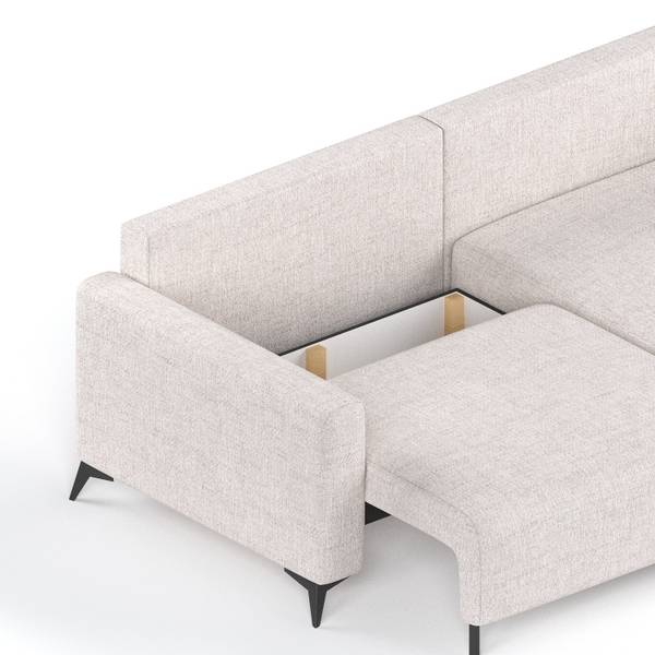 Ecksofa NUVIO mit Schlaffunktion Hellbeige - Armlehne beidseitig montierbar - Ecke davorstehend rechts - Ottomane davorstehend rechts