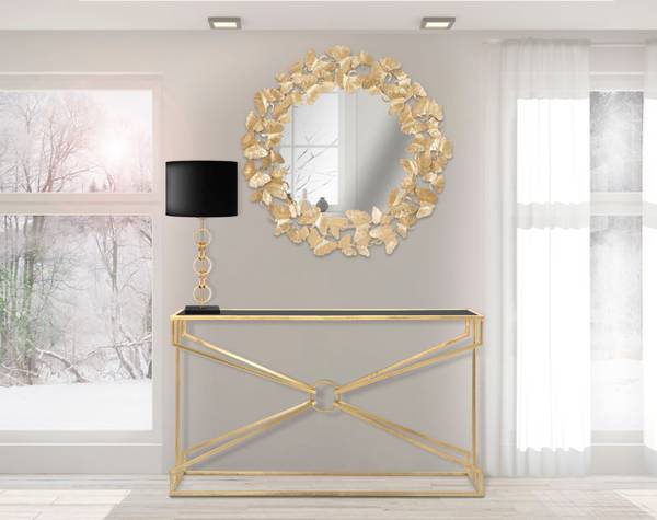 Spiegel Foglie Round Gold - Metall - 3 x 87 x 87 cm