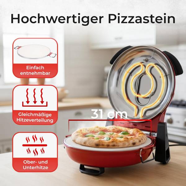 Pizzaofen 1200 Rot - Metall - 36 x 19 x 35 cm