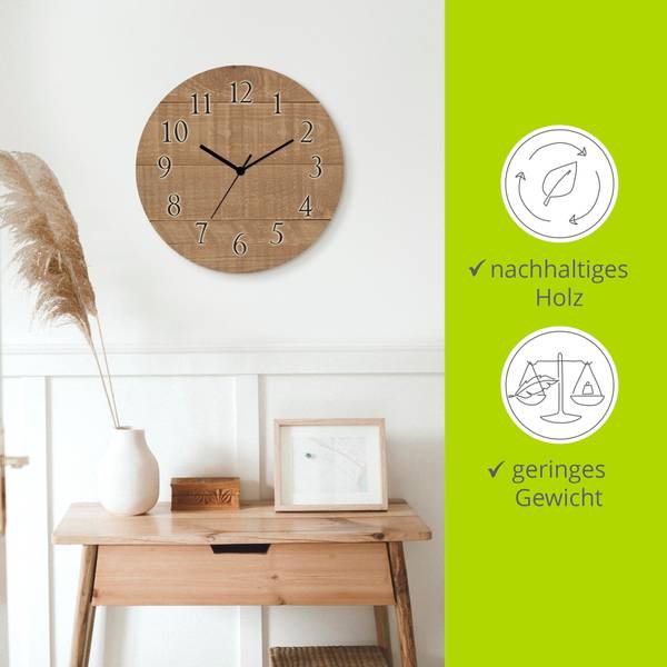 Wanduhr Holz Holz dunkel Braun - Birke - 30 x 30 x 1 cm