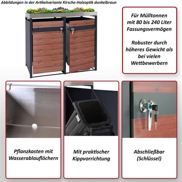 Mülltonnenverkleidung J82 (2er) Braun - Stahl - 132 x 125 x 80 cm