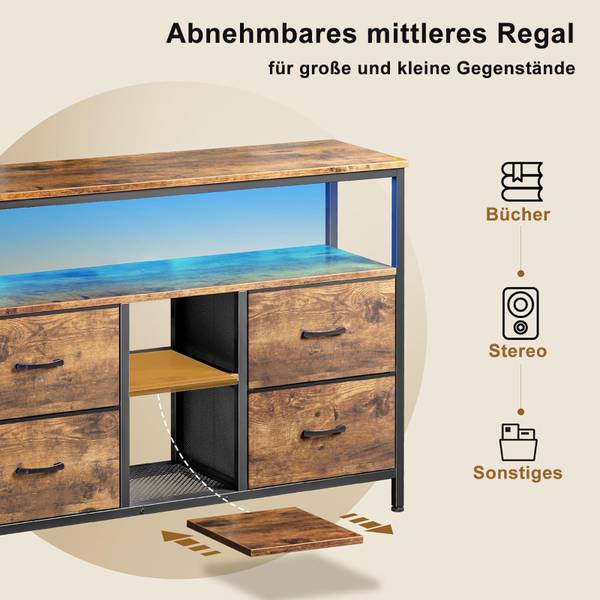 Schrank ADPT-108 Braun - Metall - Massivholz - Textil - 30 x 77 x 108 cm