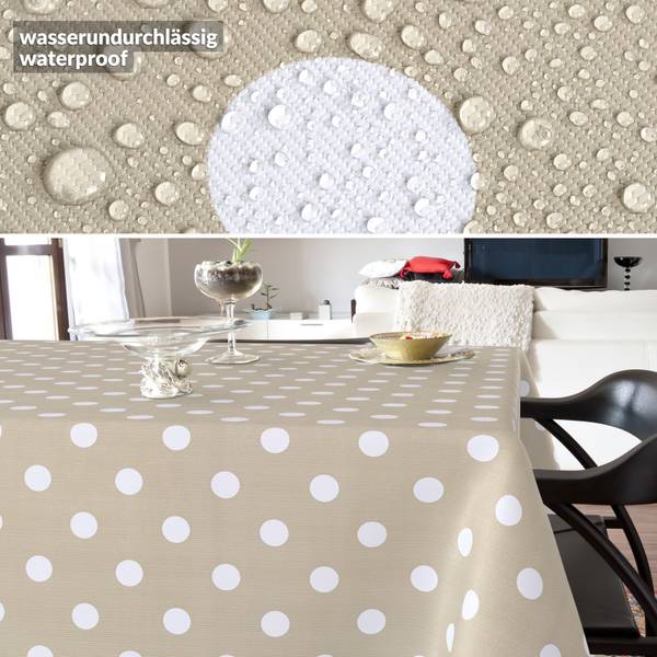 Wachstuchtischdecke Punkte mit SAUM Beige - Kunststoff - 140 x 1 x 100 cm