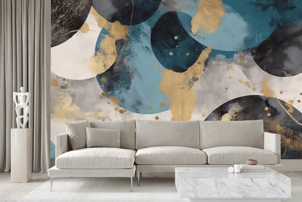 Fototapete ABSTRAKTION moderne Muster Blaugrau - 405 x 270 x 270 cm