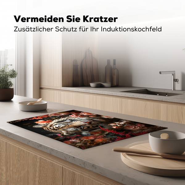 Herdabdeckplatte Tigerblumen 82 x 52 cm