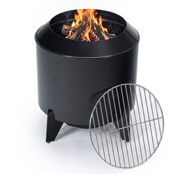 2in1 Feuerschale ohne Rauch & Grillrost Schwarz - Silber - Stahl - 52 x 46 x 52 cm
