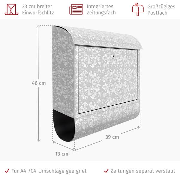 Briefkasten Modernes Ornament Grau - Stahl - 39 x 46 x 13 cm