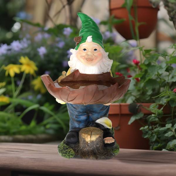 Gartenzwerg mit Vogeltränke Braun - Grün - Gelb - Polyresin - 22 x 36 x 22 cm