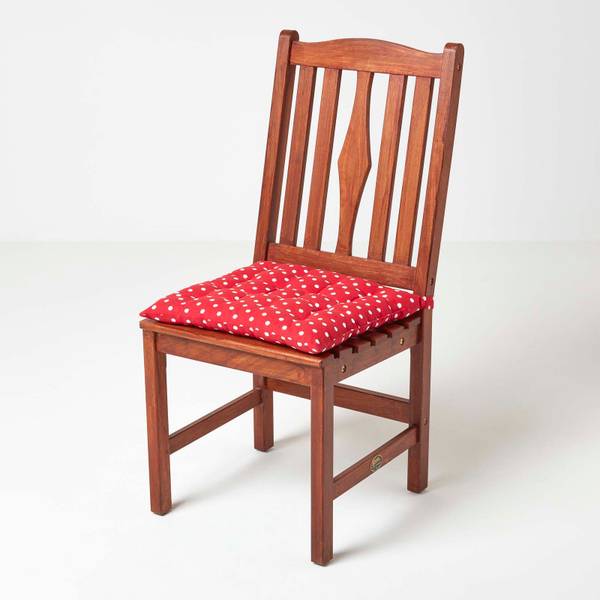 Stuhlkissen mit Knopf-Bändern, 4er-Set Rot - Baumwollstoff - 40 x 5 x 40 cm