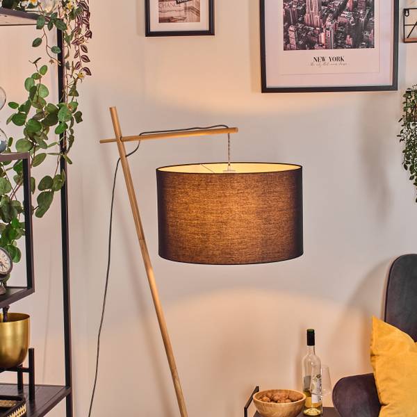 hofstein Stehlampe Stehlampe aus Metall/Holz im modernen Boho-Design, ohne Leuchtmittel, Stehleuchte mit Schirm aus Stoff und Fußschalter, 50 cm, 162 cm, E27