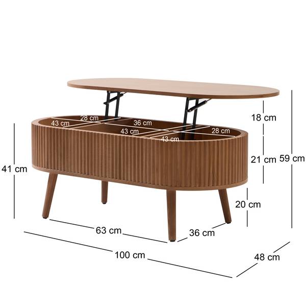 Couchtisch LOTTA Braun - Massivholz - 100 x 41 x 48 cm