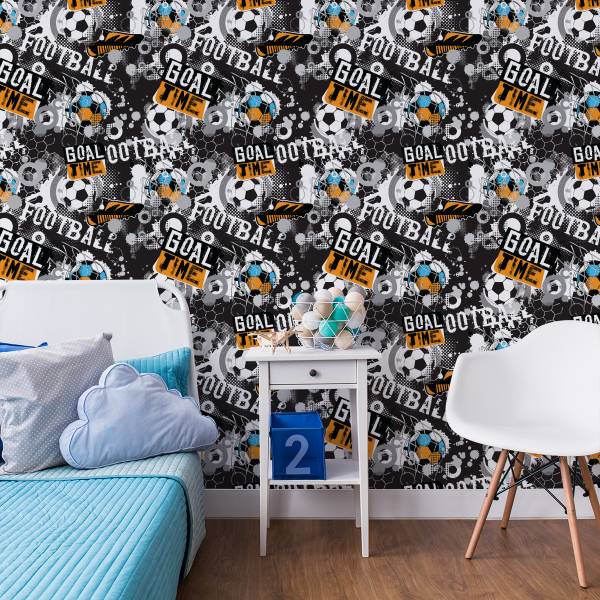 Papier Peint football graffiti sport Noir - Bleu - Gris - Orange - Blanc - Papier - 53 x 1000 x 1000 cm