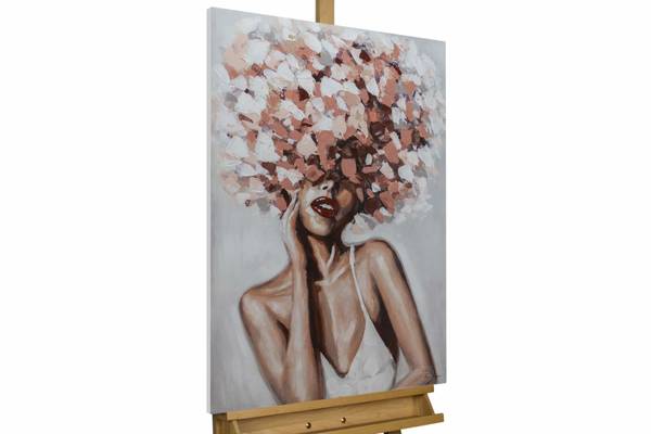 Tableau peint à la main Pétales de Rose Rose foncé - Coton - 60 x 90 x 4 cm