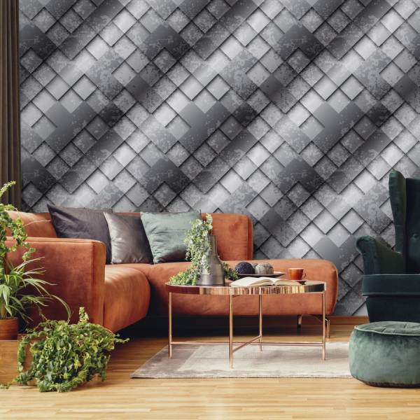 Tapete Abstraktion Muster Beton Mosaik Grau - Fleece - 53 x 1000 x 1000 cm