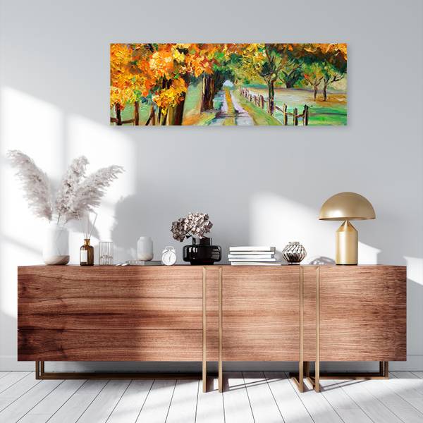 Wandbild herbstliche bäume gemalt 90 x 30 cm