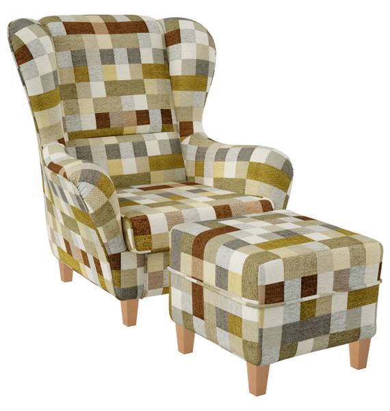Ohrensessel & Hocker Sofia Design 5189 Braun - Webstoff - 92 x 108 x 92 cm